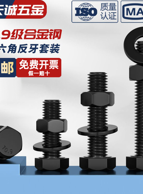 反牙 10.9级反丝外六角螺丝螺母套装左旋反扣螺栓MM8M10M12M14M16