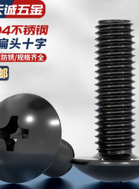 国标黑色304不锈钢十字大扁头机螺钉镀黑锌蘑菇头螺丝MM2M3M4M5M6