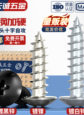 镀黑锌蓝锌碳钢镀镍十字大扁头自攻螺丝白锌伞头自攻钉M2M3M4M5M6