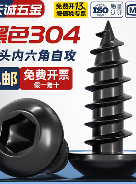 黑色304不锈钢圆头内六角自攻螺丝盘头扁头加长木牙螺钉大全M2-M8