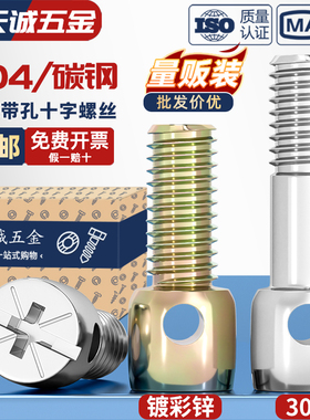 304不锈钢/铁镀彩锌碳钢铅封螺丝钉电表封表带孔十字螺栓M3M4M5M6