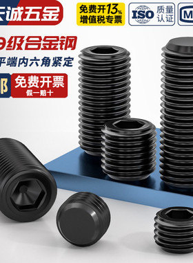 12.9级细牙堵头闷头螺塞内六角平端紧定螺丝钉M5M6M8M10M12M16M20