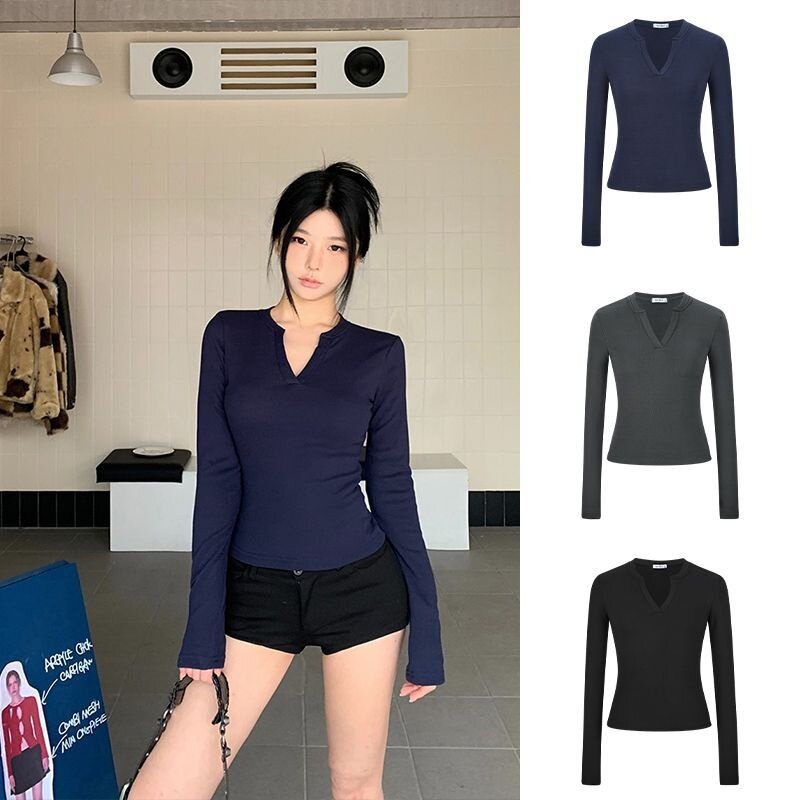 简约白色薄款长袖T恤女2026春秋季新款韩系修身显瘦打底衫上衣ins