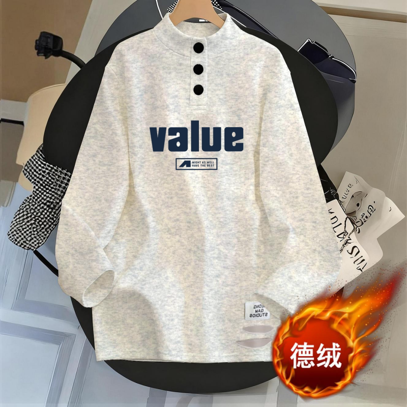 2026秋冬季韩版德绒半高领宽松慵懒风女长袖设计感打底T恤上衣潮