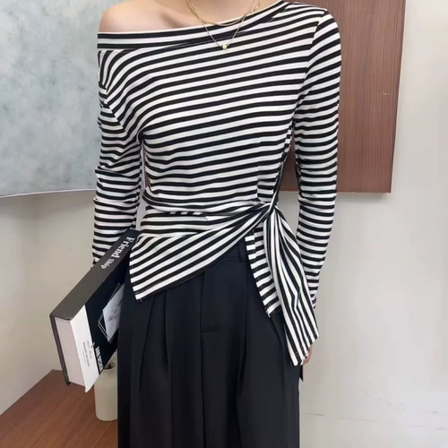 多巴胺长袖t恤女秋季内搭修身显瘦绑带漂亮出片衣服打底衫上衣潮