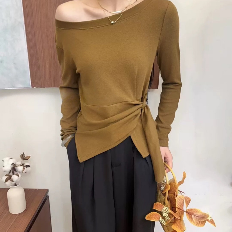 长袖T恤辣妹时尚绑带洋气女装秋季新款收腰显瘦不规则打底衫上衣
