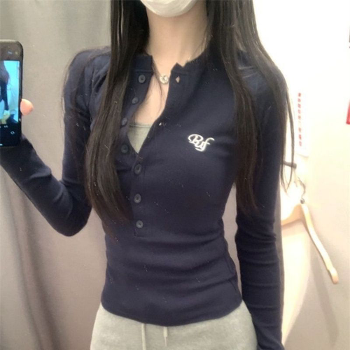 秋季内搭高级感女长袖t恤半开领修身显瘦超好看辣妹打底衫上衣潮