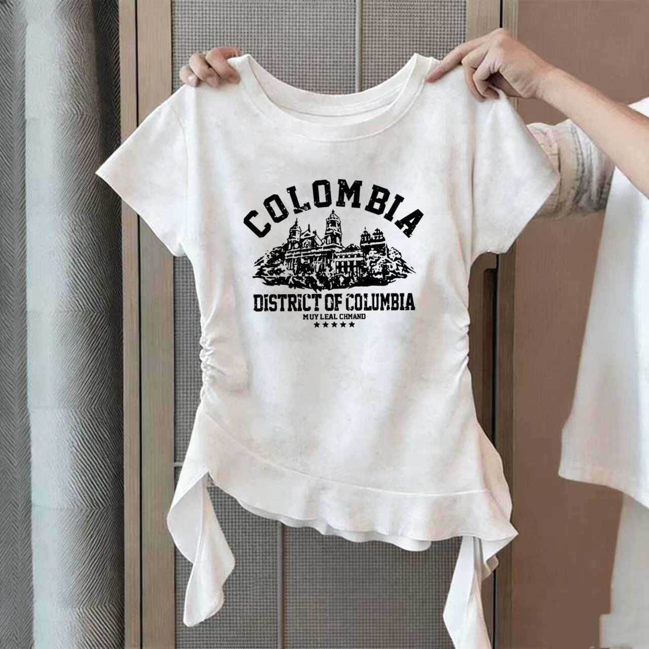 简约舒适亲肤百搭女童夏季纯棉荷叶边圆领短袖日常出行休闲服饰衫