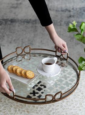 设计师款轻奢风复古做旧镜面托盘