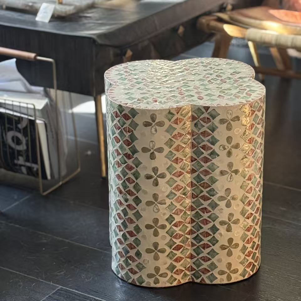 手工贝壳边翠叶绿云小茶几