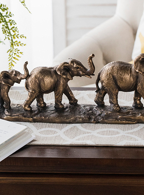 树脂复古铜色大象系列摆件