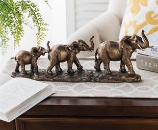 AB出口美国树脂复古铜色大象系列摆件玄关书房样板间桌面装饰品