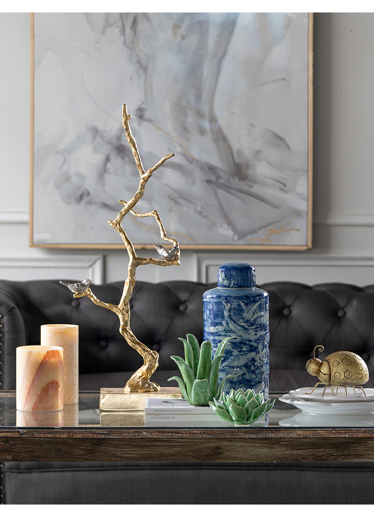 ABHOME印度特色进口锤铝制手锤纹树枝小鸟摆件软装设计师款橱窗全