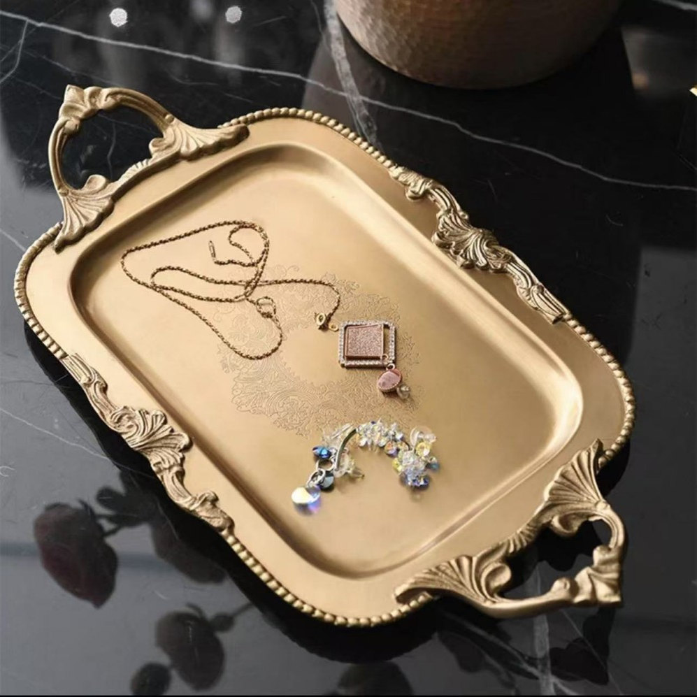 手工黄铜雕花托盘香薰收纳盘果盘