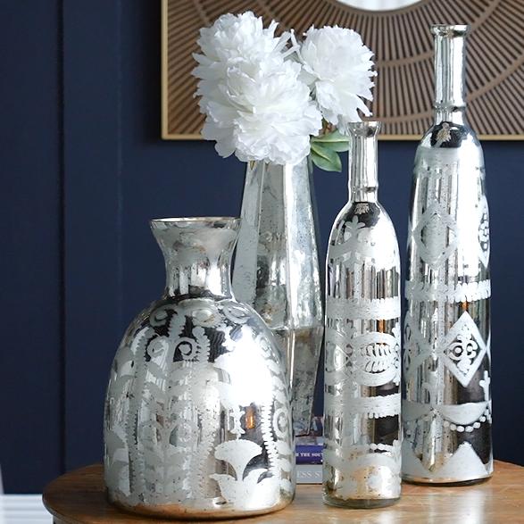 印度进口手刻水银斑驳玻璃花瓶