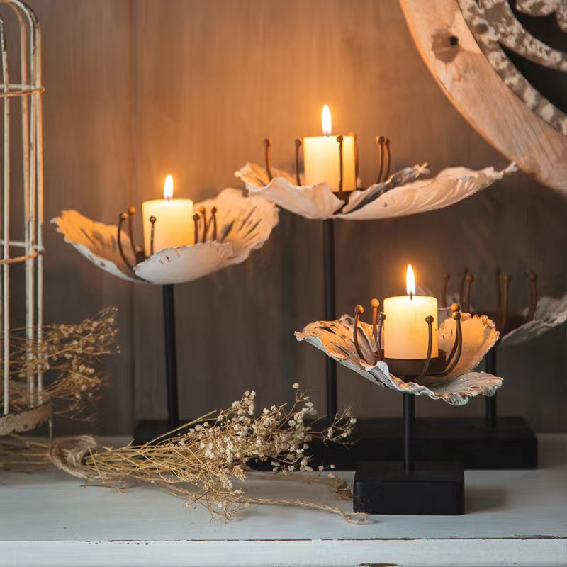 复古做旧铁艺烛台摆件莲花烛台