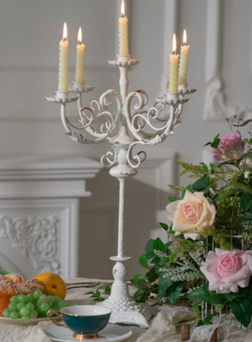 SH美式法式复古做旧铁艺烛台摆件浪漫多头蜡烛灯民宿酒店餐厅拍摄