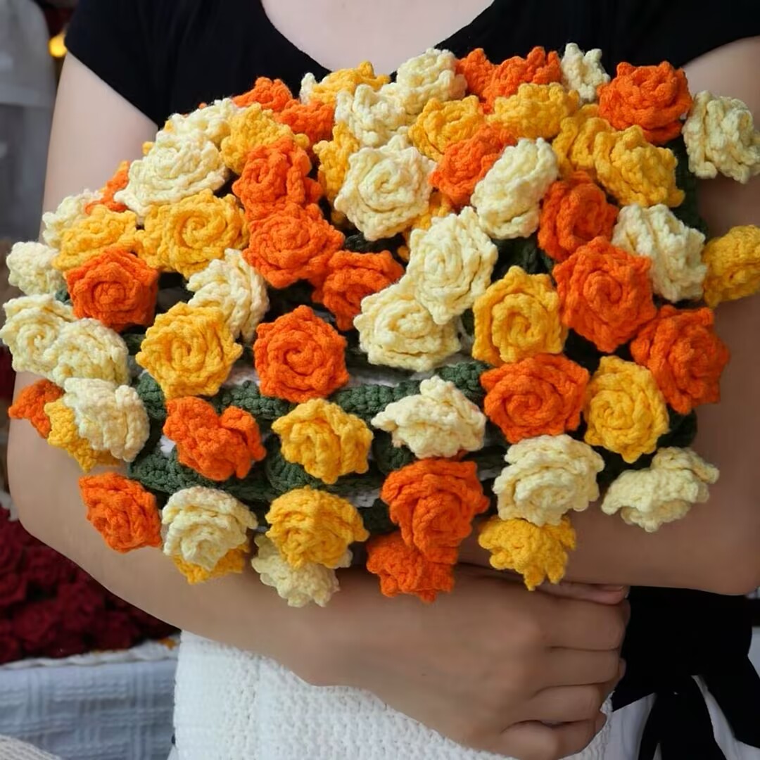 多色尖角玫瑰花束毯子材料包可做直径110cm左右72朵花雪妃尔毛线