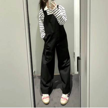 C*S女装 2024春季新品标准版型阔腿工装吊带连体裤黑色1215837002