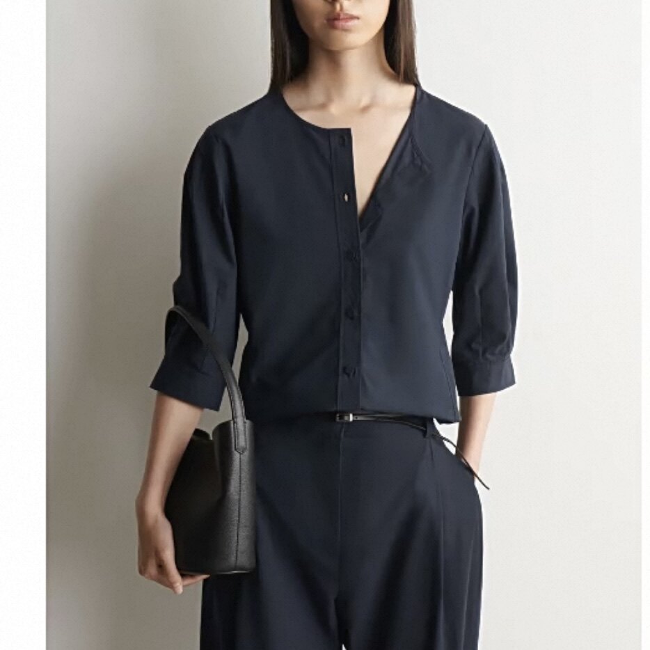COS女装 标准版型棉质府绸混纺衬衫藏青色2026夏季新品1345598001图片