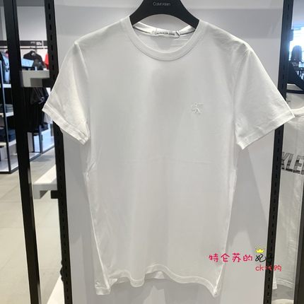 CK Jeans春夏男装丝光棉刺绣Logo圆领全棉打底修身短袖T恤j315065
