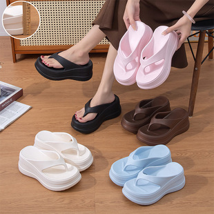 8cm厚底EVA拖鞋网红爆款夏季外穿踩屎感棱形底纯色简约沙滩人字拖