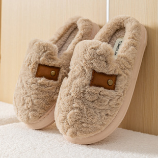 新款家用保暖加绒家居拖鞋厚底毛绒冬天棉拖鞋女外穿高级感防滑冬