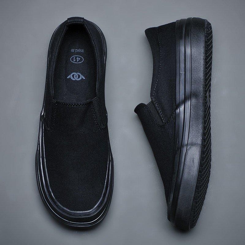 鞋子男春秋季男士帆布鞋防滑透气布鞋男一脚蹬休闲鞋韩版板潮鞋