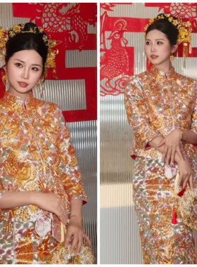 褂皇龙凤褂褂后手工中式结婚新娘龙凤裙褂礼服秀禾婚服嫁衣租赁