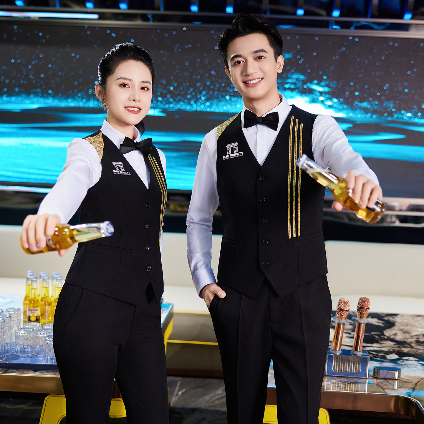 龙丽儿酒吧KTV少爷服务员台球工作服高端餐饮长袖餐厅火锅秋冬装图片