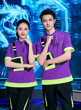 龙丽儿新款夜场酒吧服务员工作服夏款DJ短袖传送工装时尚潮牌套装