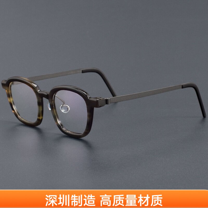 1858林德伯款式高品质牛角纯钛稀有花色格全框男士大号近视眼镜架