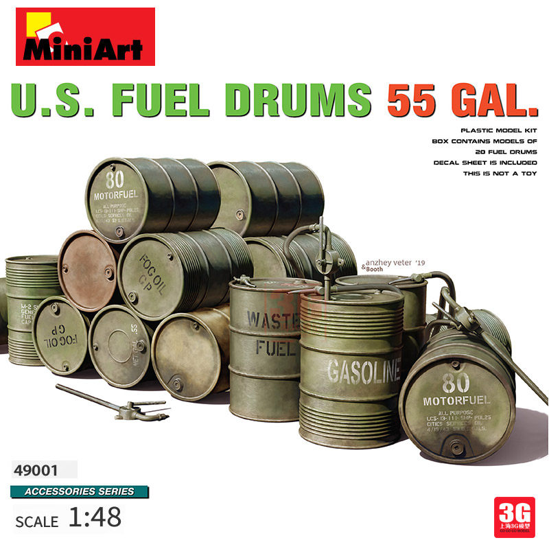3g模型 miniart拼装场景配件 ma49001 美国燃料桶55加仑 1/48