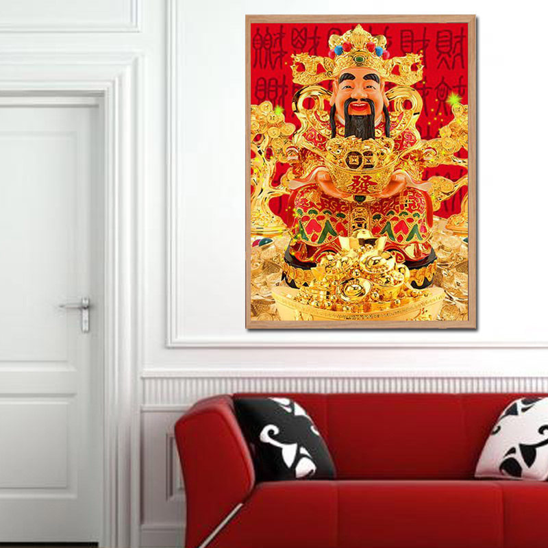 5D钻石画圆钻满钻财神爷十字绣全贴砖石绣财神到客厅中堂挂画魔方