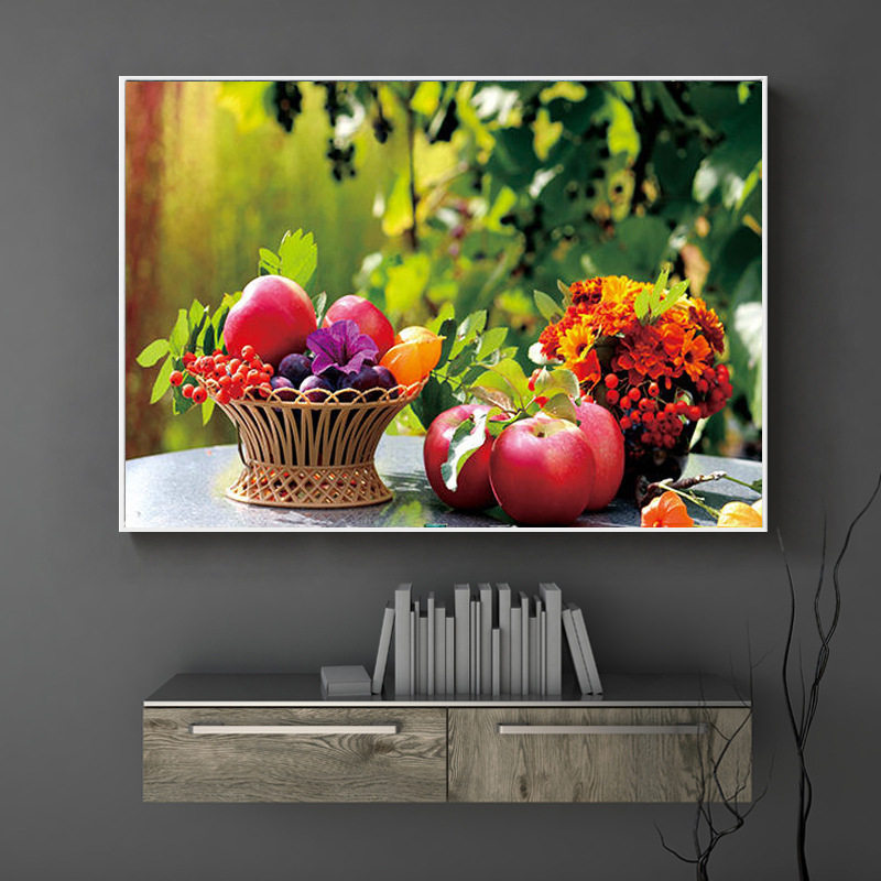 餐厅水果图钻石画满钻新款客厅贴钻石十字绣简约现代水果花篮苹果,居家布艺,十字绣套件,淘宝优惠券,粉丝福利购,淘宝优惠卷