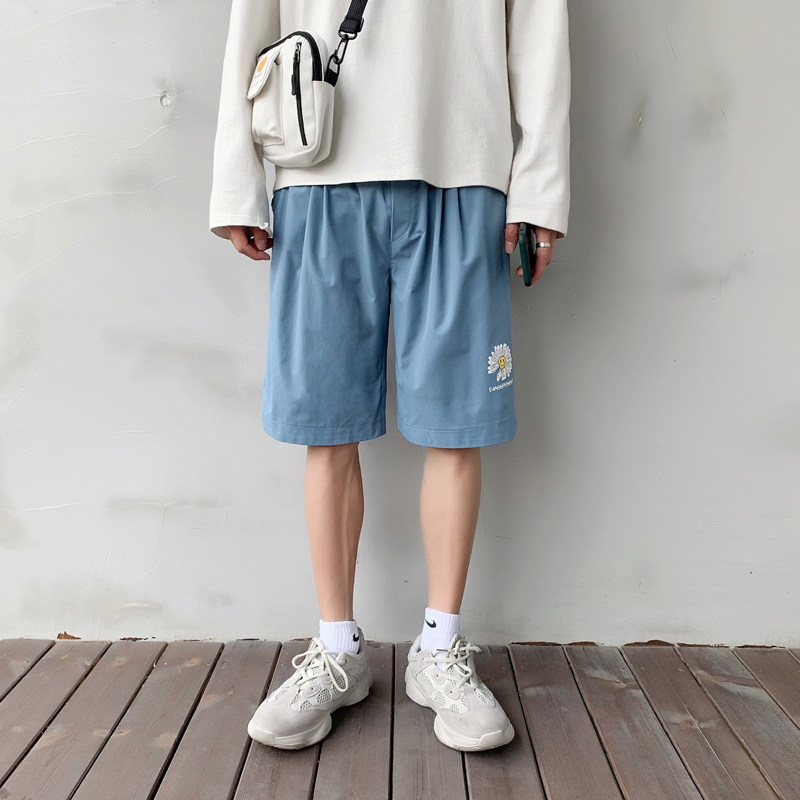 2021夏季短款港风男小雏菊印花宽松直筒短裤XZ229-1K01P20,男装休闲裤,星座301A-2