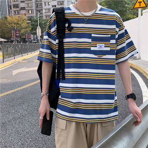 港风宽松大码条纹短袖t恤男宽松百搭潮流时尚 XZ229-1 T21 P35图片