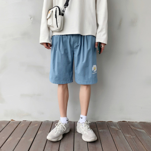 2021夏季短款港风男小雏菊印花宽松直筒短裤 XZ229-1 K01 P20图片