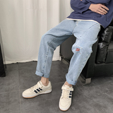 2020港风新款直筒补丁大码男裤XZ229-1K33P45，男装牛仔裤，星座301A-2