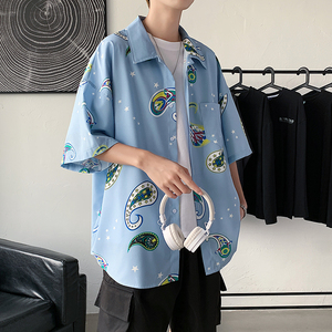 2021男女BF街头复古港风个性印花衬衫 XZ229-1C8805 P40,男装衬衫,星座301A-2