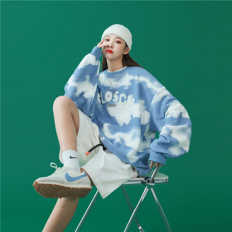 春季ins港风植绒绣花圆领宽松卫衣男士大码XZ229-1WY16，男装卫衣，星座301A-2