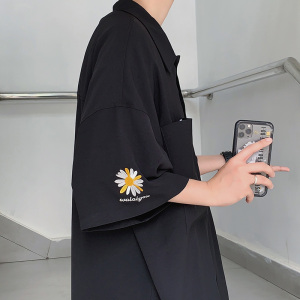 特宽松雏菊衬衫男短袖加肥加大码夏季薄外套XZ229-1C7789P45