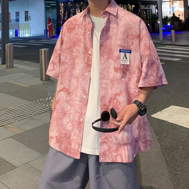 2021男女BF街头港风扎染短袖印花衬衫XZ229-1C8808P45，男装衬衫，星座301A-2