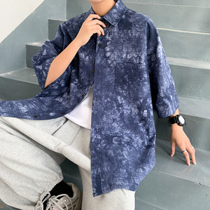 2021男女BF街头港风竹节纹扎染短袖印花衬衫  XZ229-1C8807 P45图片