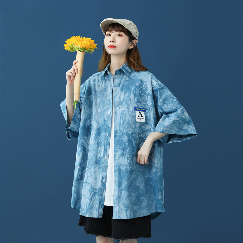 2021男女BF街头港风扎染短袖印花衬衫XZ229-1C8808P45，男装衬衫，星座301A-2
