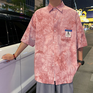 2021男女BF街头港风扎染短袖印花衬衫  XZ229-1C8808 P45图片