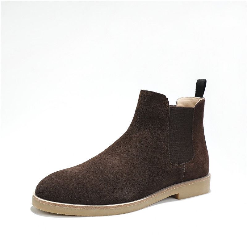 GRANDPA CHELSEA SHORT BOOTS MENS FROSTED LEATHER WINTER PLUS VELVET COUPLE BOOTS MID-TOP HIGH STREET STYLE WOMENS POINTED DESERT SHOES
