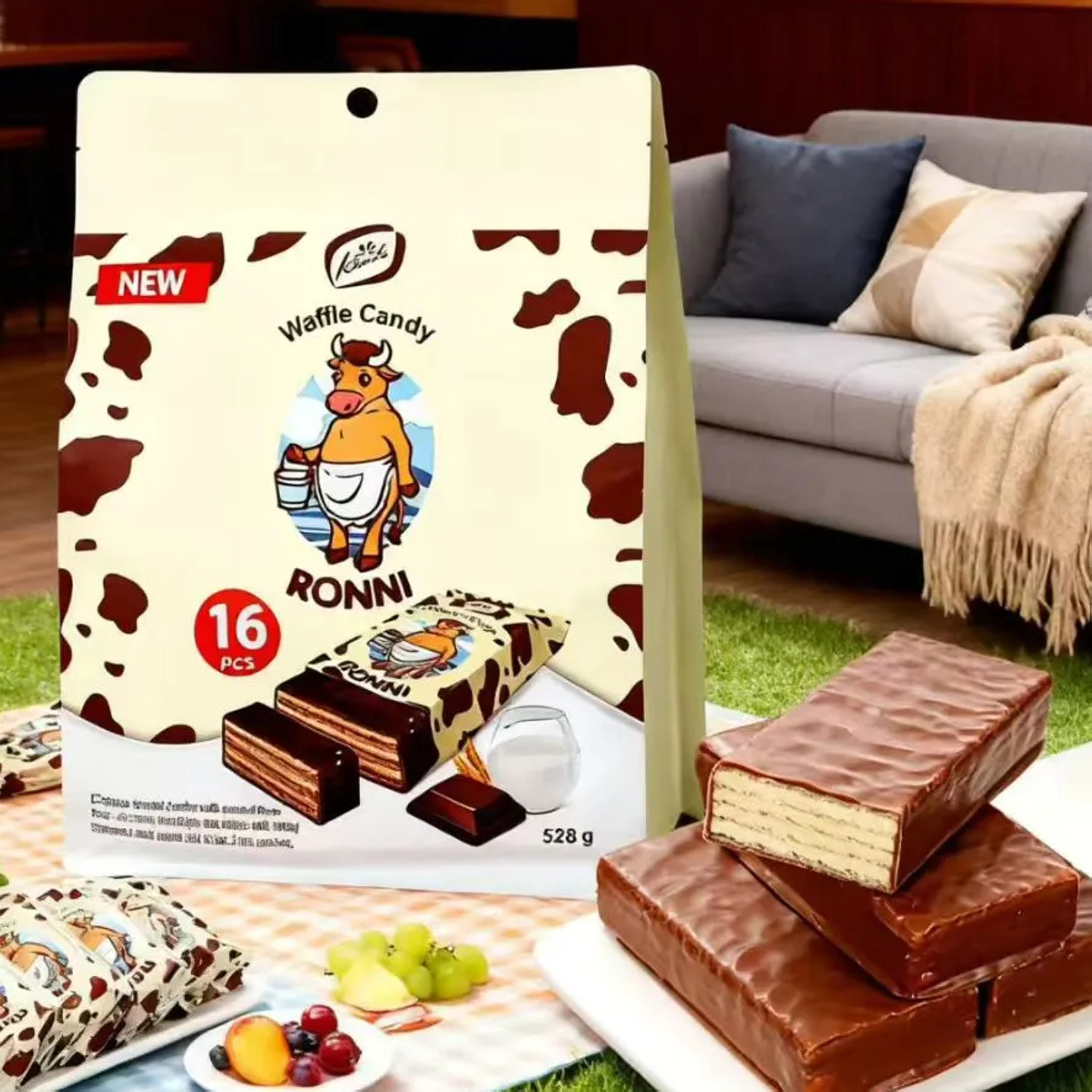 大牛威化俄罗斯原装进口康吉巧克力图层休闲食品夹心酥脆饼干528g