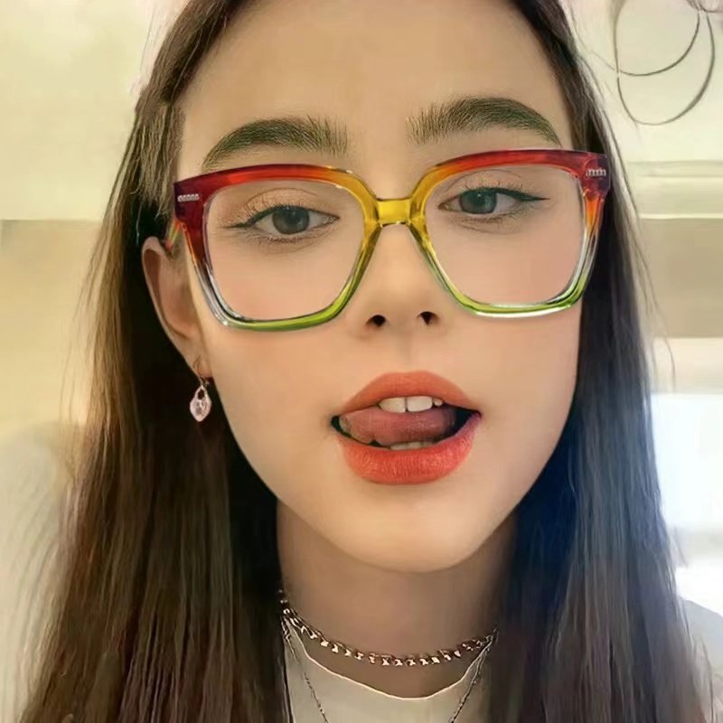 日韩最新款热卖糖果色方框防蓝光眼镜板材色潮流平光镜近视眼镜架