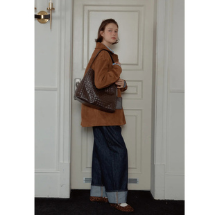 ANOETIC 25秋新款麂皮绒面革翻领短款夹克休闲外套 5号店韩国代购